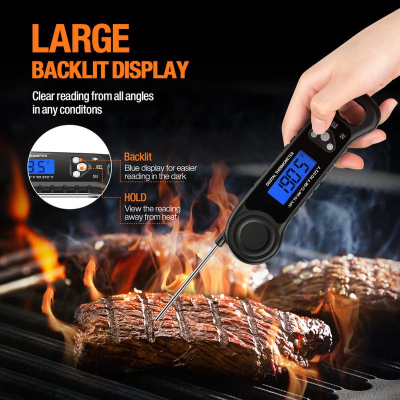 AMMZO Meat Thermometer Digital  Instant Read Food Thermometer - Waterproof w/Backlight for Cooking  Candy  Deep Fry  BBQ  Grill  Smoker and Roast  Camping & Kitchen Essentials - Image 4